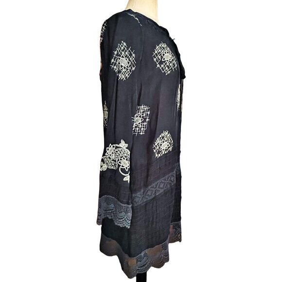 Johnny Was Black Dress Size S Embroidery Lace and Pintucks Mini Country or City - Picture 6 of 13